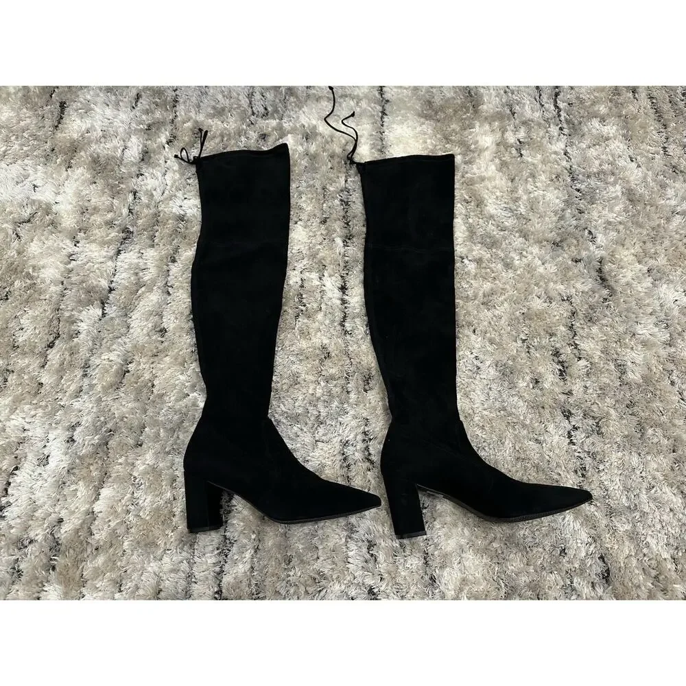 Stuart Weitzman Black Avenue City OTK Suede Boots 9 NWOB